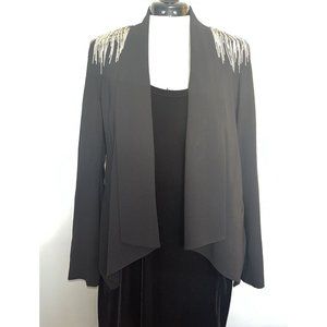 Haute Hippe Sz 4 NWT beaded blazer womens statement black Nordstrom silver chain